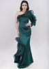 Readymade Green Ruffled Slit Satin Gown