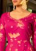 Readymade Pink Embroidered Flared Gown In Cotton