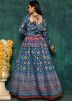 Blue Digital Printed Readymade Chanderi Gown