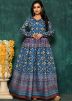 Blue Digital Printed Readymade Chanderi Gown