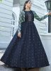 Blue Sequins Embroidered Readymade Jacket Style Gown