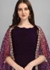 Purple Readymade Plain Gown With Dupatta