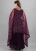 Purple Readymade Plain Gown With Dupatta