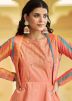 Peach Sequined Cotton Readyamde Gown With Jacket