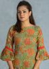 Green Floral Block Printed Bell Sleeved Kurta Palazzo Set