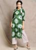 Green Tie Dye Printed Cotton Long Kurta Pant Set