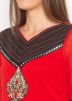 Red Embroidered Readymade Long Kurta Palazzo Set