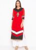 Red Embroidered Readymade Long Kurta Palazzo Set