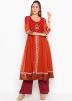 Orange and Maroon Twin Layered Flared Kurta Pant Set