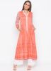 Orange Readymade Floral Printed Flared Kurta With Pant