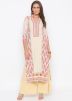 Readymade Cream Printed Paneled Kurta Palazzo Set