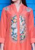 Readymade Orange Floral Embroidered Kurti With Pant