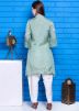 Green Readymade Bell Sleeved Embroidered Kurti Set