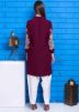 Readymade Maroon Embroidered Georgette Kurti Set