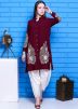 Readymade Maroon Embroidered Georgette Kurti Set