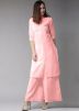 Peach Readymade Pin Tucks Kurta With Palazzo