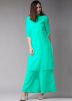 Readymade Green Cotton Long Kurta With Palazzo