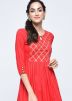 Red Gota Patti Embellished Flared Kurta With Palazzo