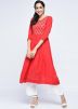 Red Gota Patti Embellished Flared Kurta With Palazzo