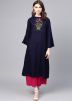 Navy Blue Embroidered Bell Sleeved Kurta Palazzo Set