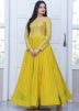 Yellow Readymade Embroidered Georgette Gown