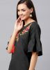 Readymade Black Embroidered Bell Sleeved Kurta Set