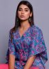 Blue Floral Block Printed Kaftan Top With Pant