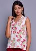 White Floral Block Printed Top With Palazzo