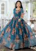 Blue Georgette Gown In Floral Print