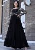 Black Embroidered Flared Georgette Gown