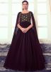 Wine Embroidered Cape Sleeved Pleated Gown