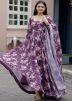 Purple Readymade Gown In Floral Print