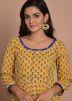 Yellow Block Printed Readymade Flared Kurta Set