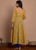 Yellow Block Printed Readymade Flared Kurta Set