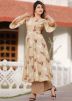 Beige Bell Sleeved Block Printed Kurta With Palazzo