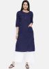 Navy Blue Readymade Straight Cut Kurta With Palazzo