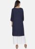 Navy Blue Embroidered Long Kurta With Palazzo