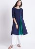 Navy Blue Readymade Flared Long Kurta With Palazzo