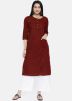 Readymade Maroon Straight Cut Rayon Kurta Set