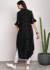 Black Readymade Rayon Front Slit Style Kurta Set