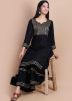 Black Gota Patti Embellished Long Kurta With Gharara