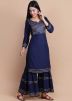 Navy Blue Gota Patti Embellished Kurta With Gharara