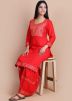 Red Gota Patti Embellished Long Kurta With Gharara