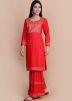 Red Gota Patti Embellished Long Kurta With Gharara