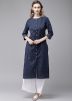 Navy Blue Readymade Front Slit Kurta With Palazzo