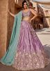 Lavender Embroidered Satin Lehenga Choli Set