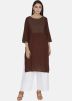 Readymade Brown Embroidered Kurta With Palazzo