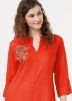 Orange Embroidered Front Slit Style Kurta Palazzo Set