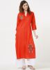 Orange Embroidered Front Slit Style Kurta Palazzo Set