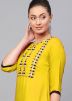 Yellow Readymade Embroidered Rayon Kurta Set